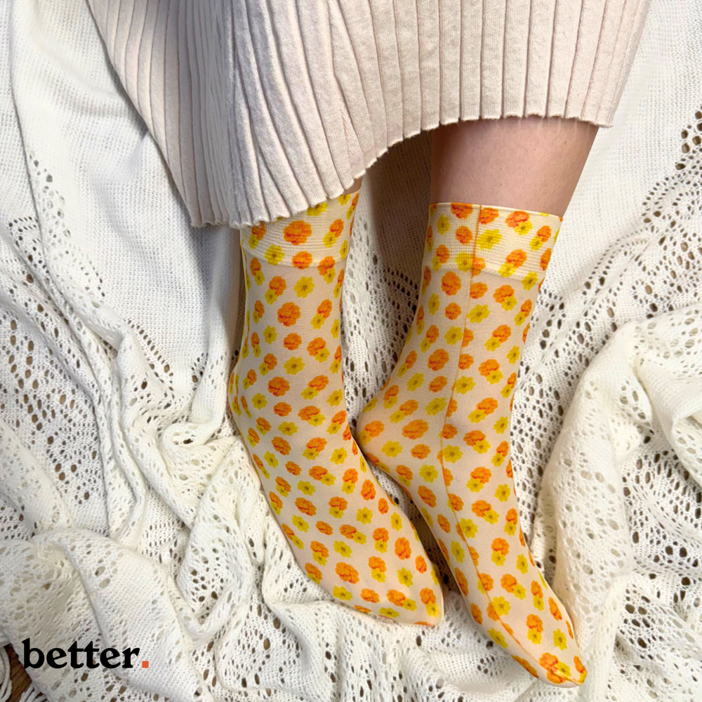 Birth Flower Printed Socks - October Marigold