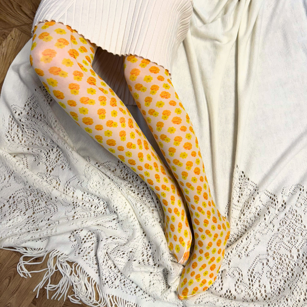 Marigold Birth Flower Printed Tights