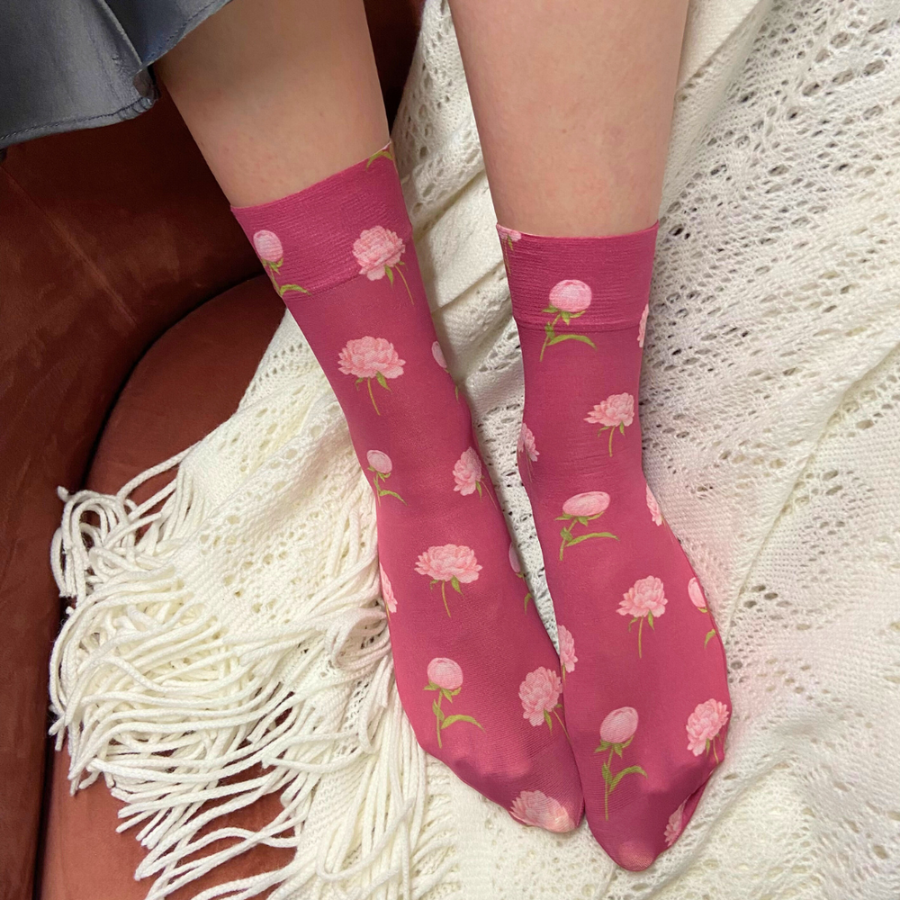 Birth Flower Printed Socks - November Peony